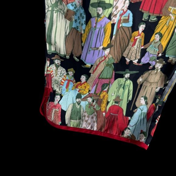 Natori Dynasty Asian Print Mandarin Collar Cropped Pants PJ Set Sz S - Picture 7 of 8